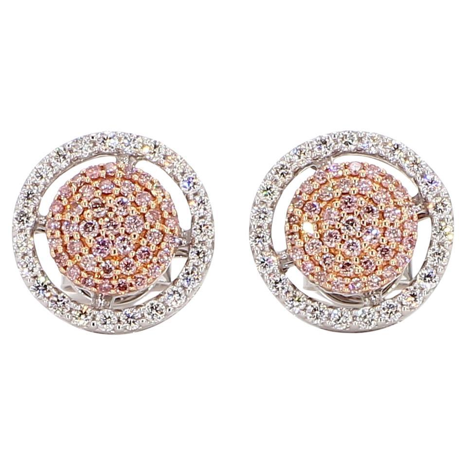 Natural Pink Round Diamond 0.57 Carat TW Gold Stud Earrings