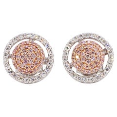 Natural Pink Round Diamond 0.57 Carat TW Gold Stud Earrings