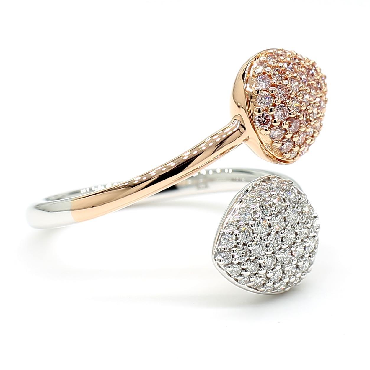 Round Cut Natural Pink Round Diamond 0.61 Carat TW Rose Gold Cocktail Ring For Sale