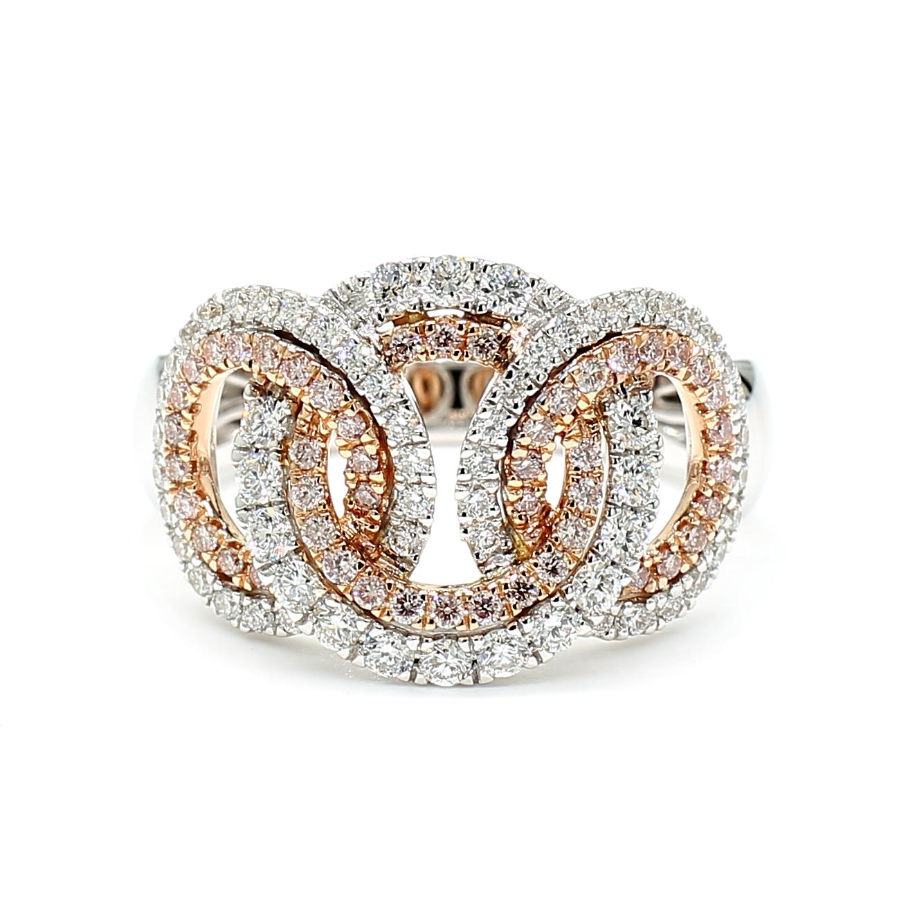 Contemporary Natural Pink Round Diamond 0.66 Carat TW Rose Gold Cocktail Ring For Sale