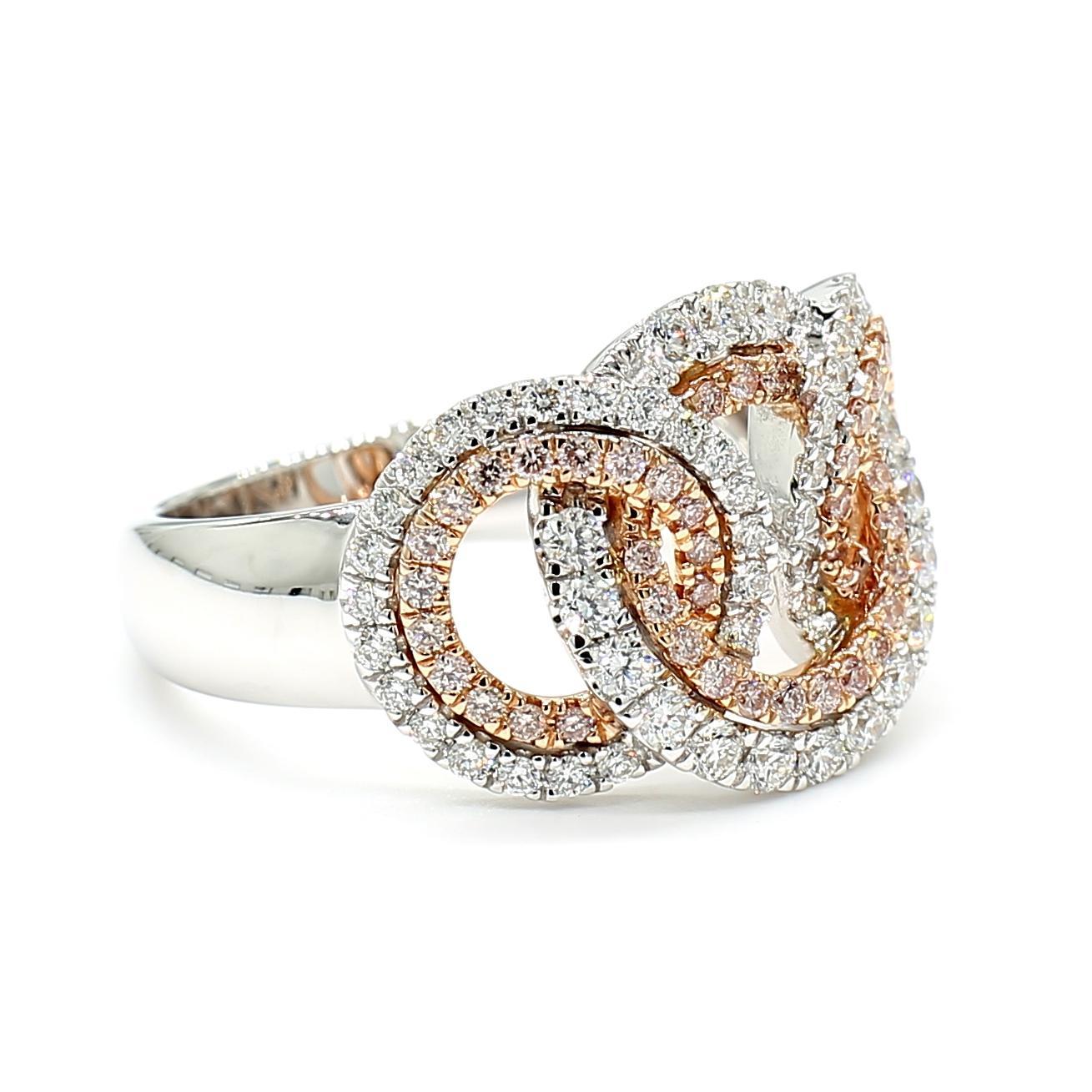 Round Cut Natural Pink Round Diamond 0.66 Carat TW Rose Gold Cocktail Ring For Sale