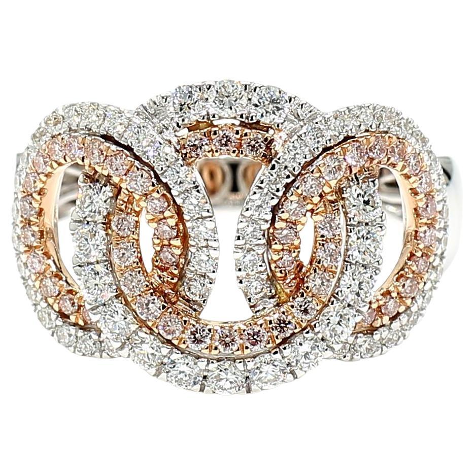 Natural Pink Round Diamond 0.66 Carat TW Rose Gold Cocktail Ring For Sale