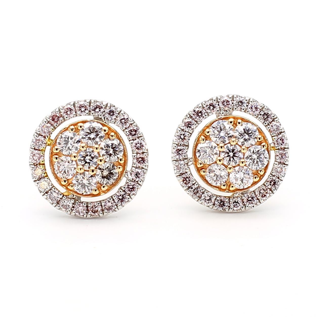 Taille ronde Clous d'oreilles en or rose naturel de 0.69 carat poids total en vente