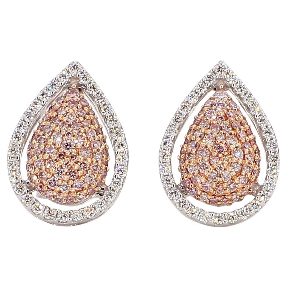Natural Pink Round Diamond 0.70 Carat TW Gold Stud Earrings