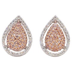 Natural Pink Round Diamond 0.70 Carat TW Gold Stud Earrings