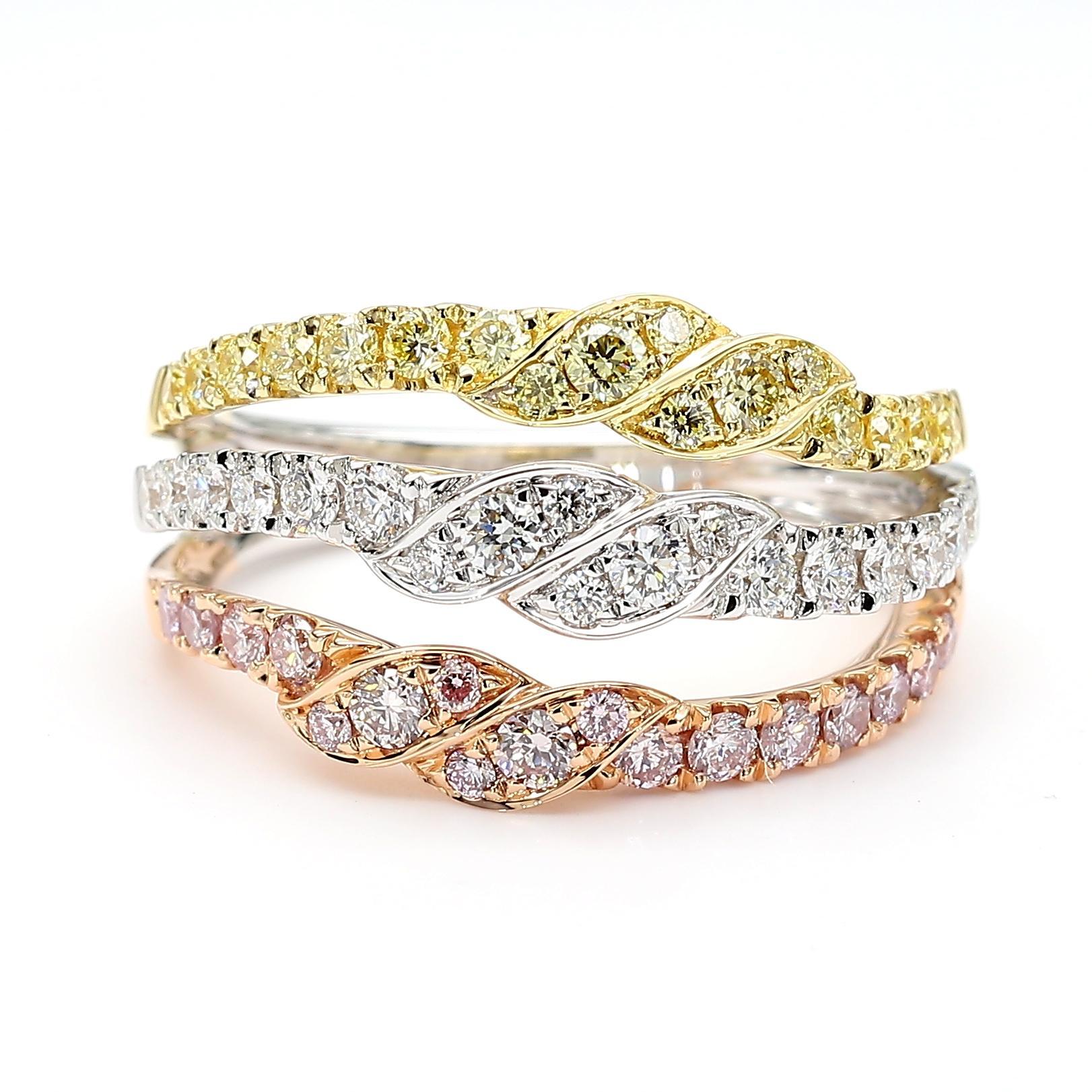 Contemporaneo Natural Pink Round Diamond 0.95 Carat TW Gold Cocktail Ring in vendita
