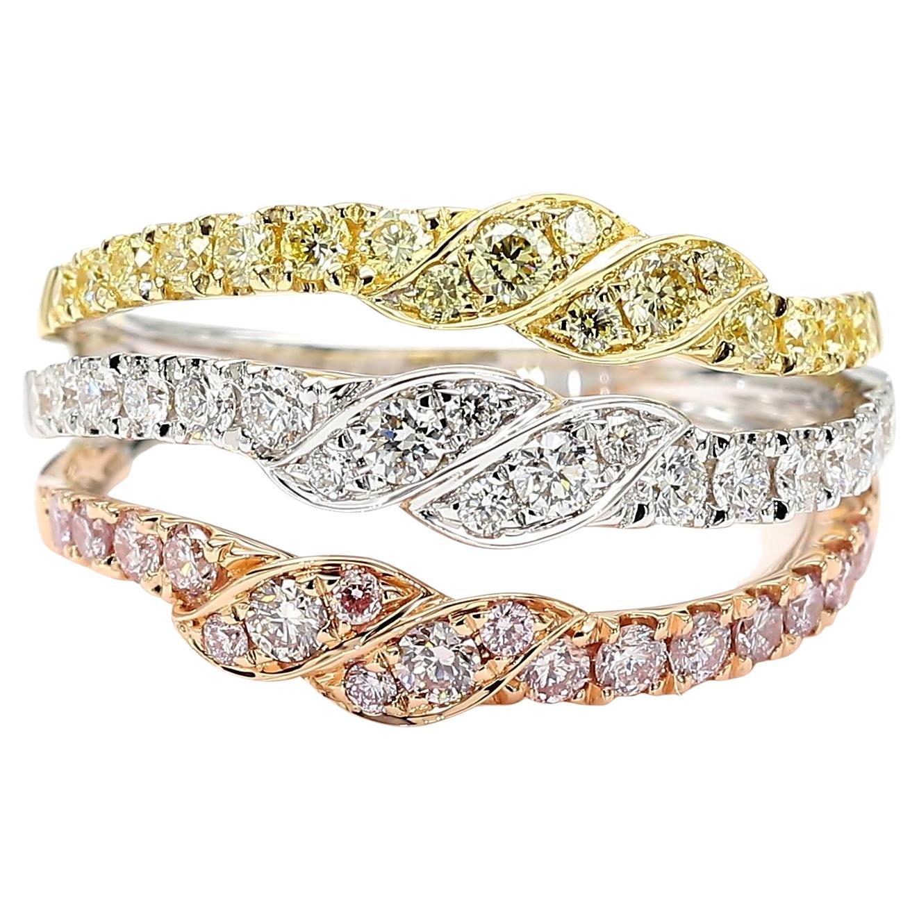 Natural Pink Round Diamond 0.95 Carat TW Gold Cocktail Ring