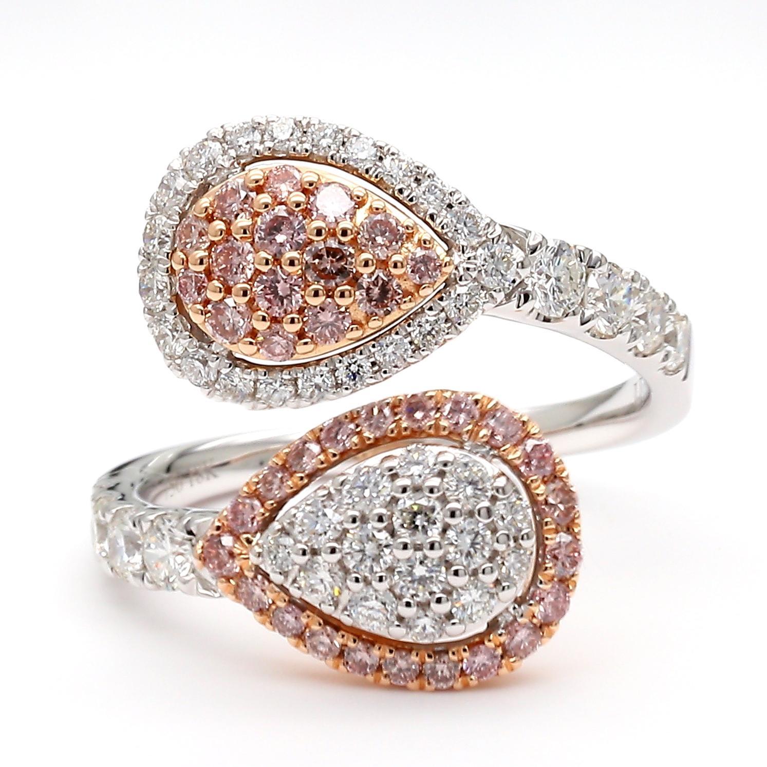 Contemporary Natural Pink Round Diamond 1.15 Carat TW Rose Gold Cocktail Ring For Sale