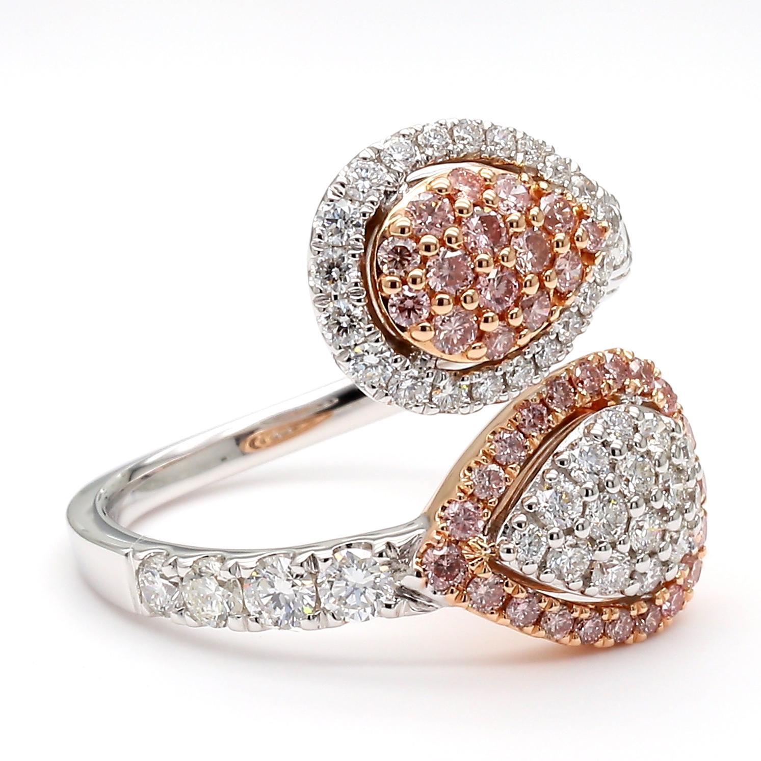Round Cut Natural Pink Round Diamond 1.15 Carat TW Rose Gold Cocktail Ring For Sale