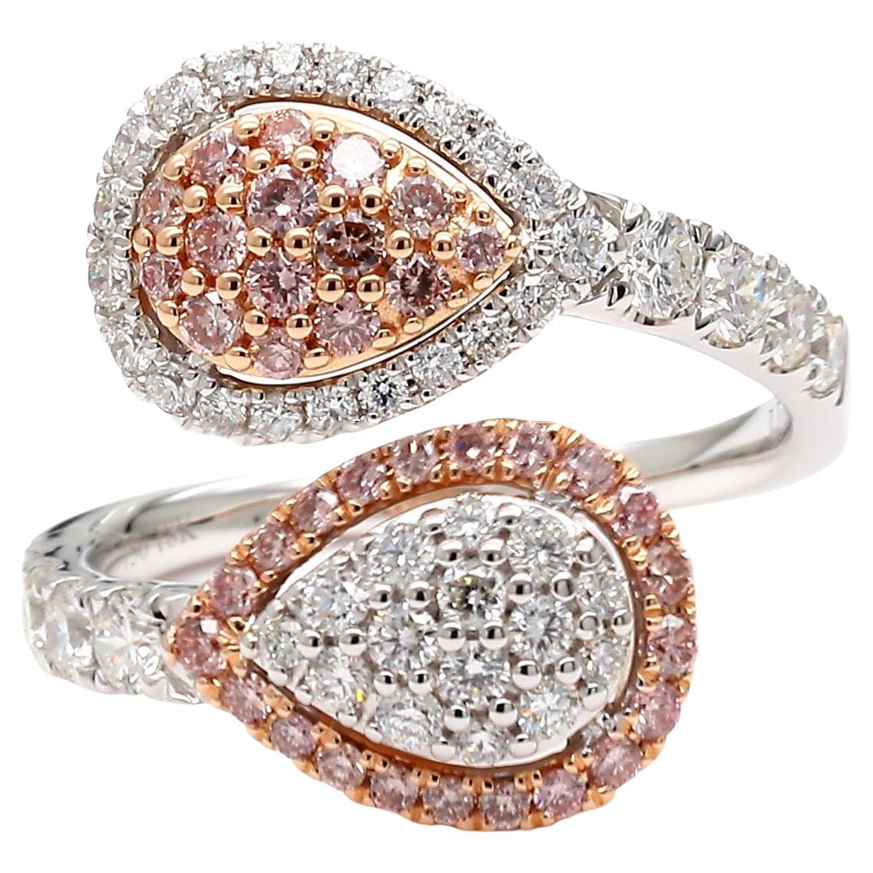 Natural Pink Round Diamond 1.15 Carat TW Rose Gold Cocktail Ring For Sale