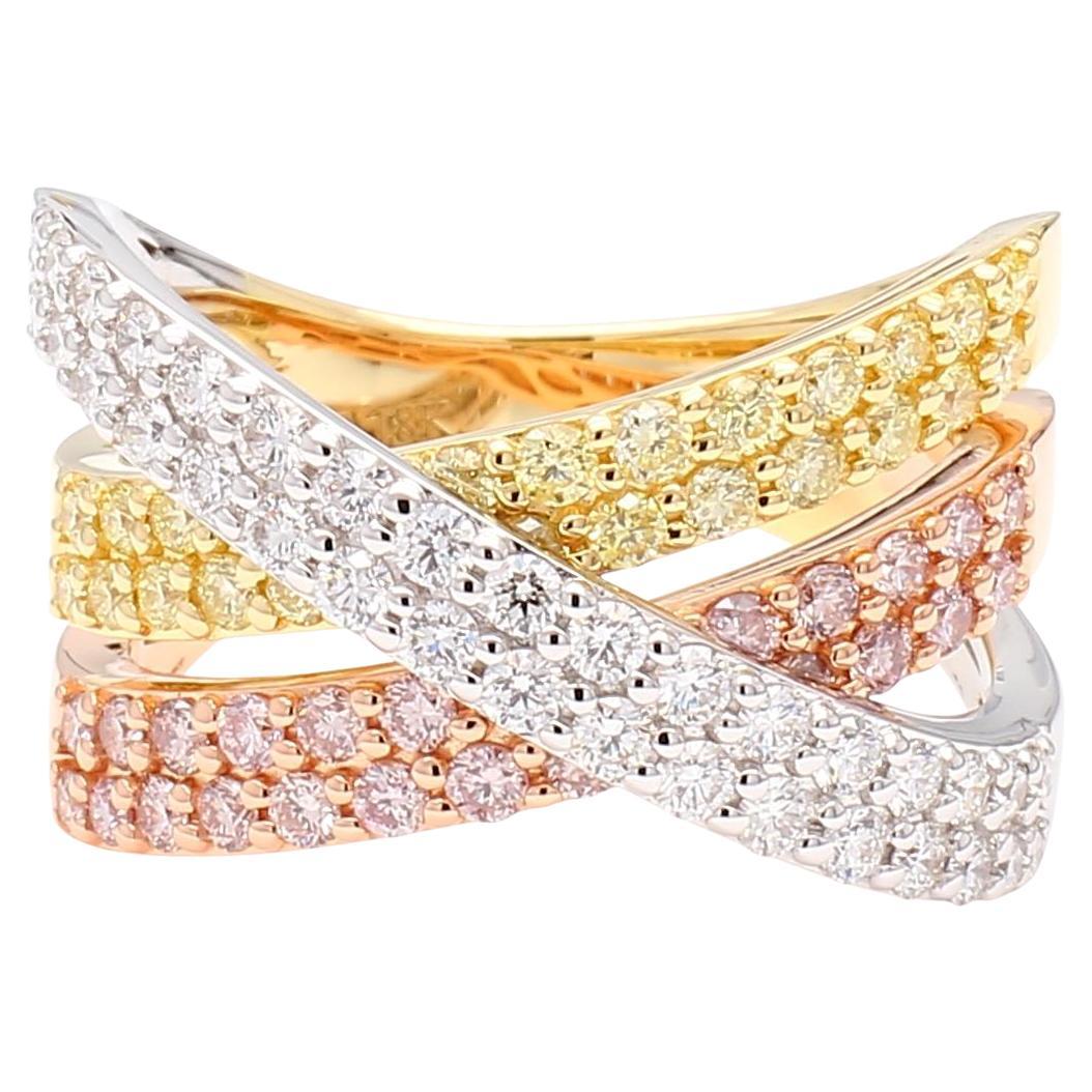 Natural Pink Round Diamond 1.26 Carat TW Gold Cocktail Ring
