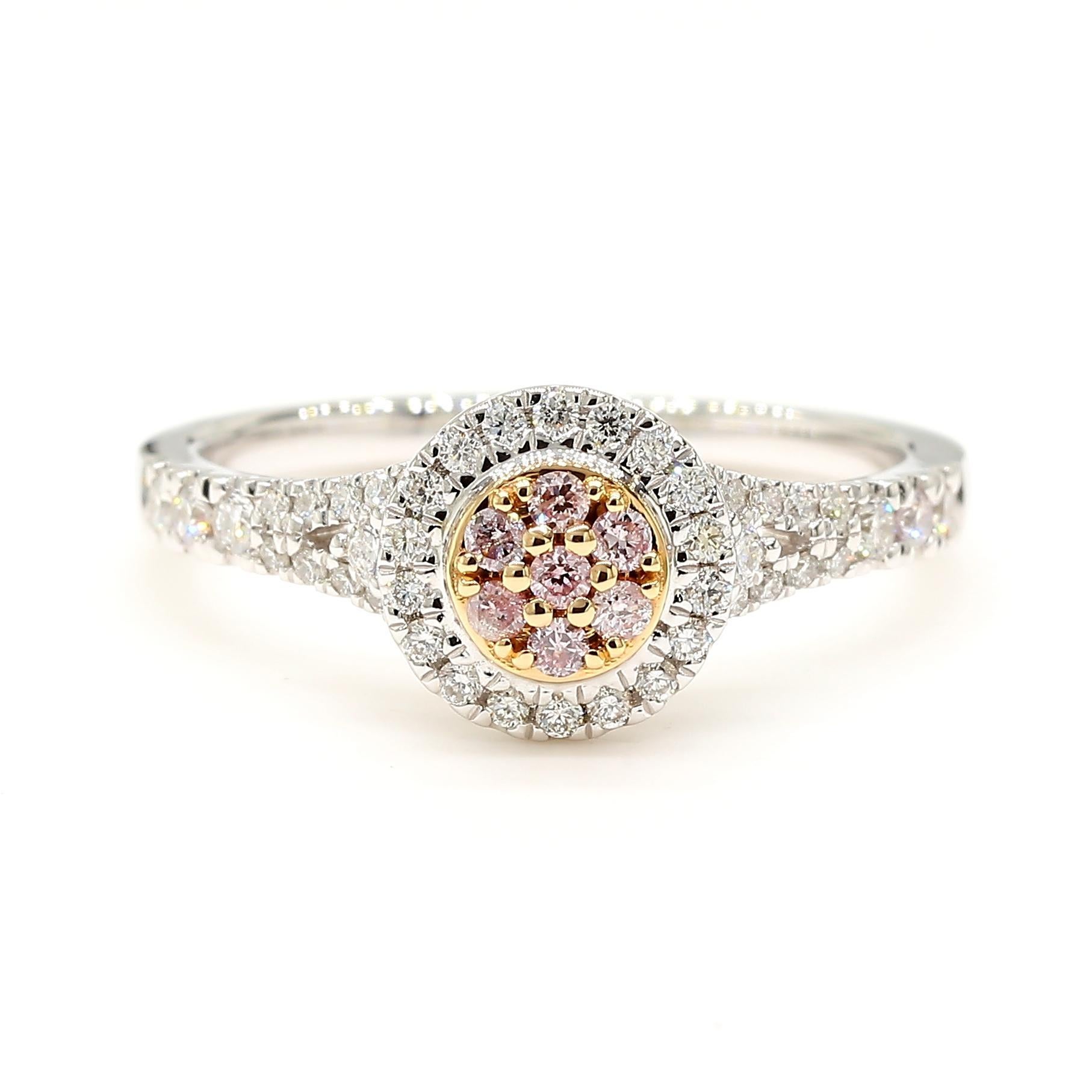 Anillo de cóctel de oro rosa con diamante redondo rosa natural de 36 quilates TW Contemporáneo en venta