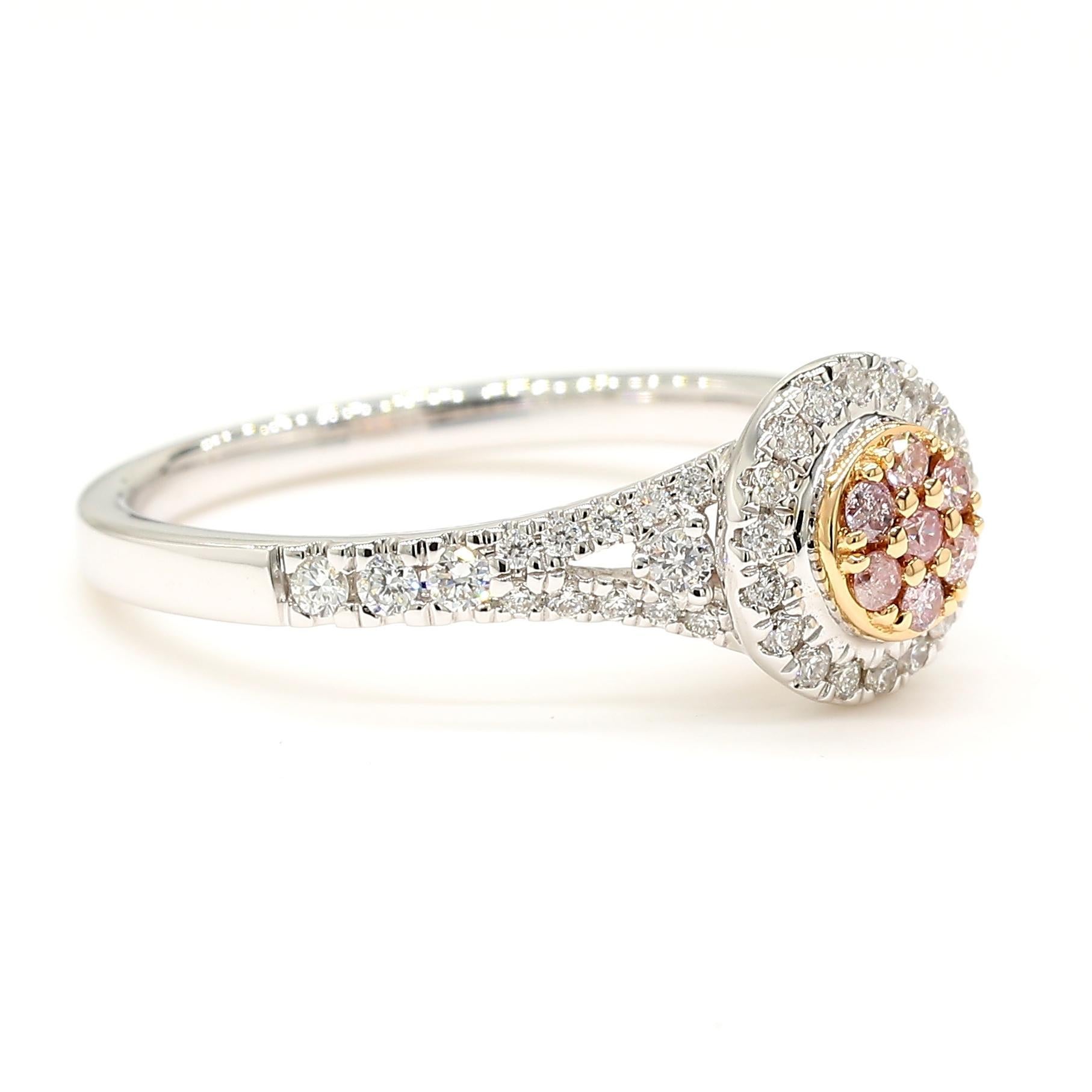 Anillo de cóctel de oro rosa con diamante redondo rosa natural de 36 quilates TW Corte redondo en venta
