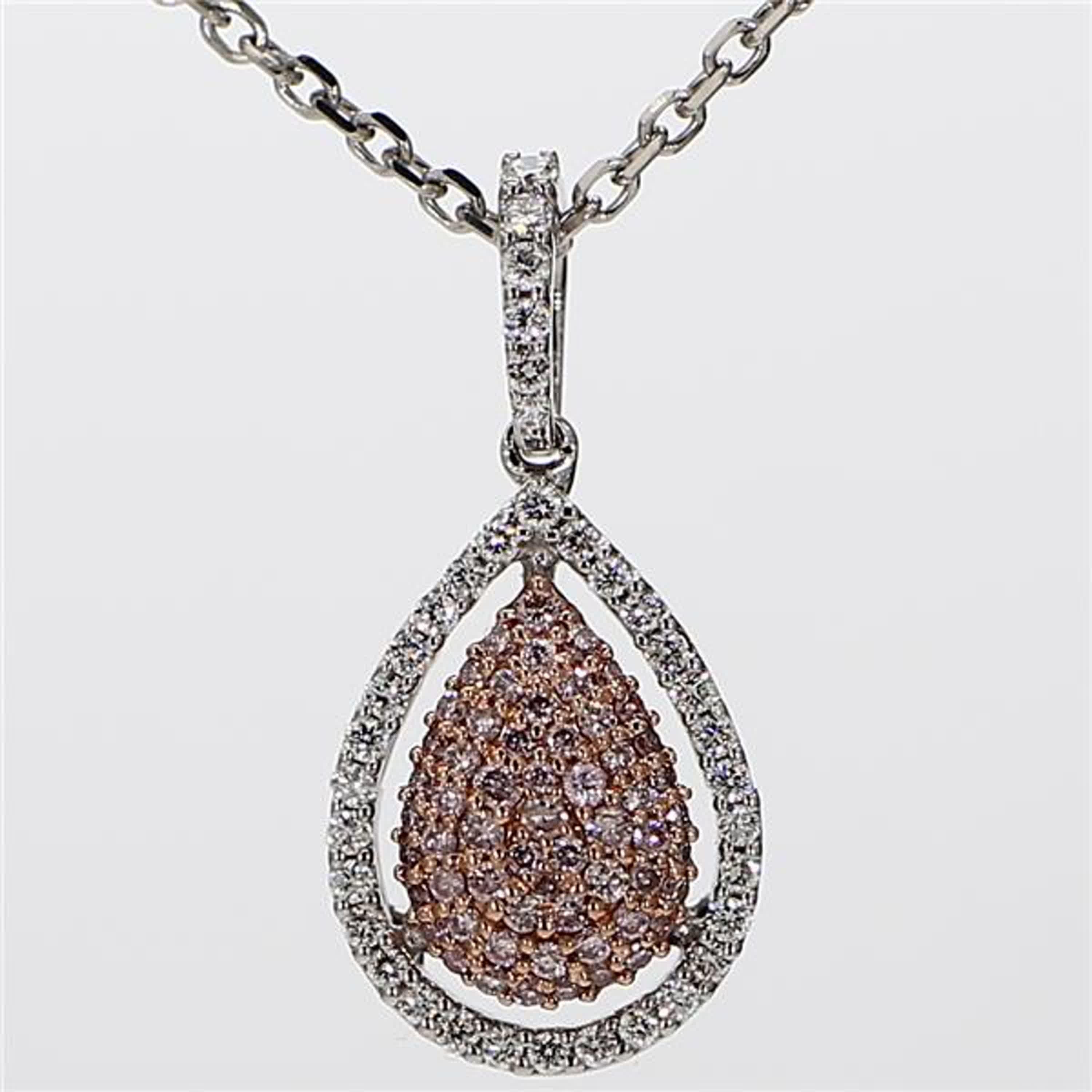 RareGemWorld's classic diamond pendant. Mounted in a beautiful 18K Rose and White Gold setting with natural round pink diamond melee complimented by natural round white diamond melee in a beautiful pear shape. This pendant is guaranteed to impress