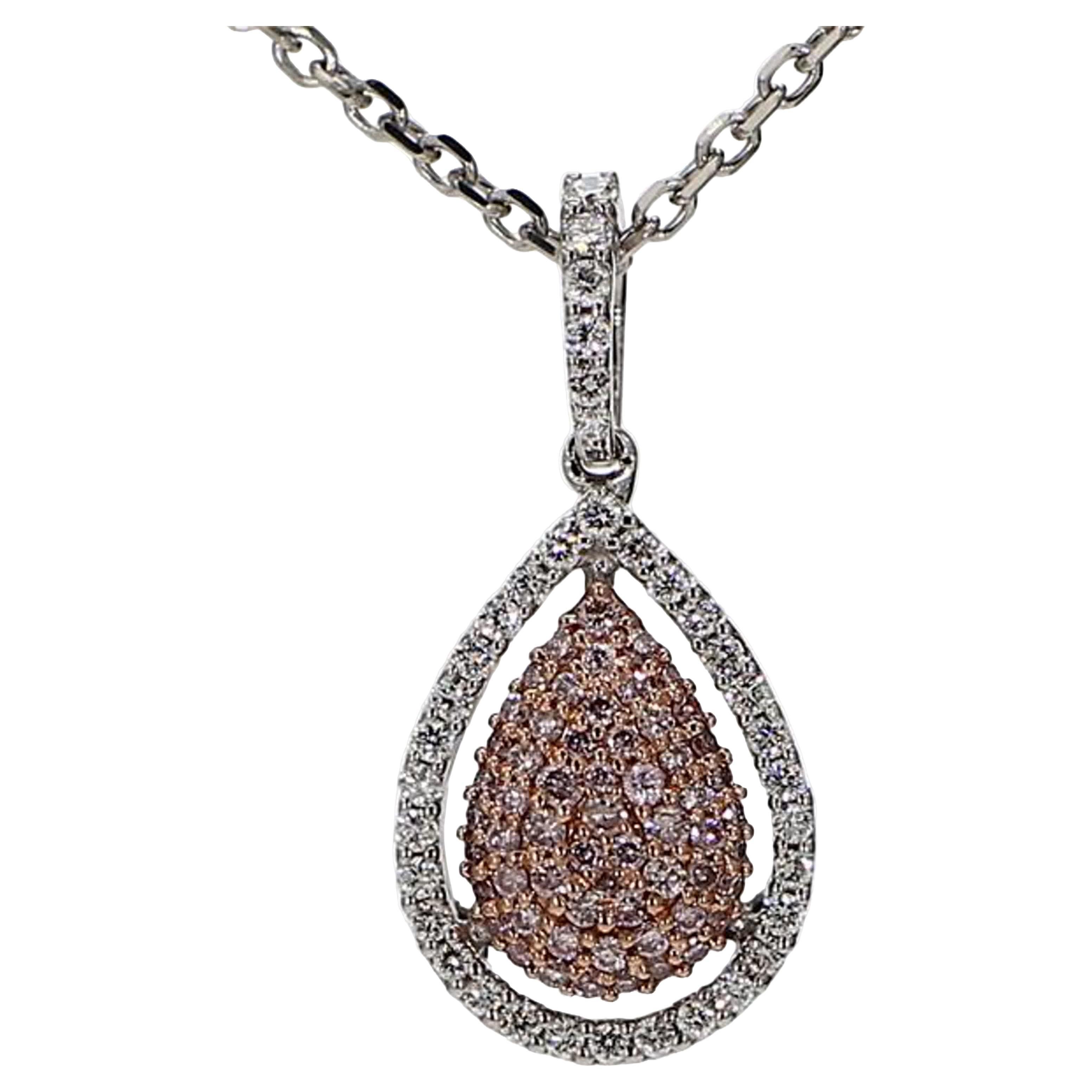 Natural Pink Round Diamond .38 Carat TW Rose Gold Drop Pendant For Sale