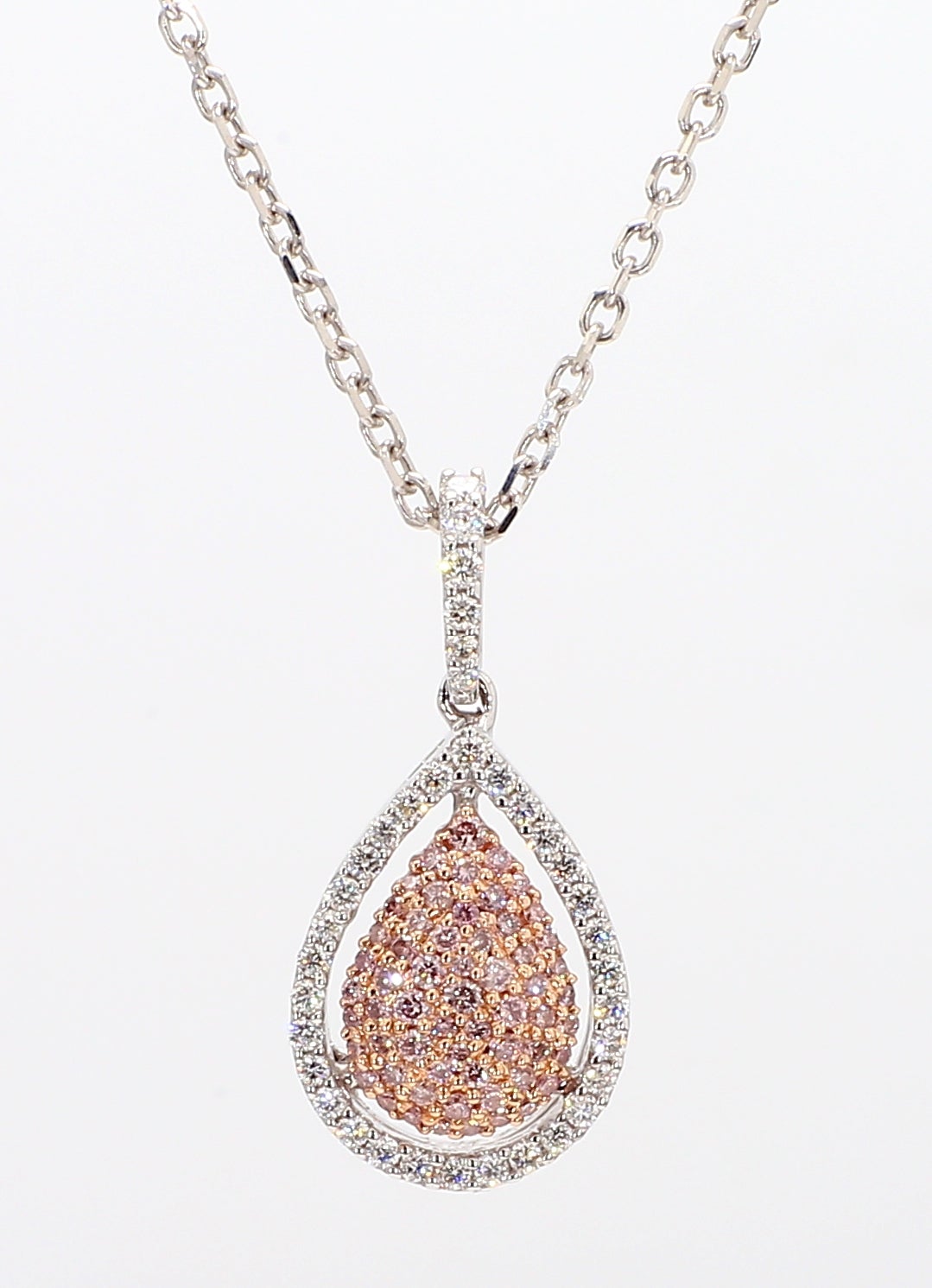 Natural Pink Round Diamond .38 Carat TW Rose Gold Drop Pendant