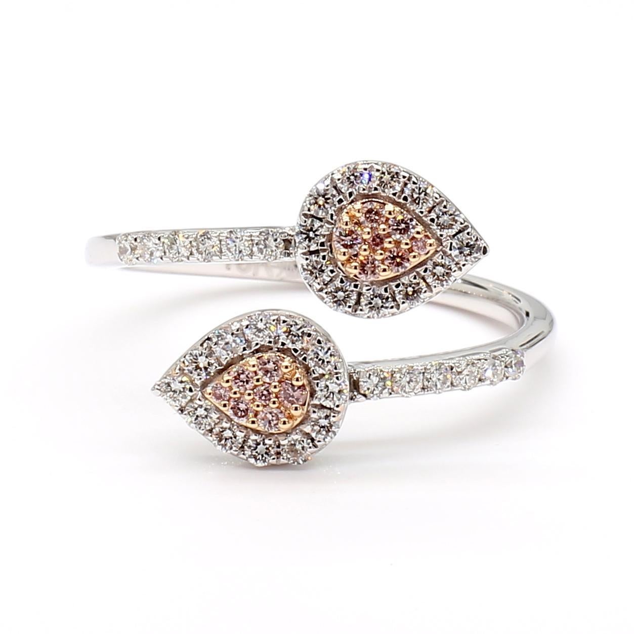 Contemporary Natural Pink Round Diamond .41 Carat TW Rose Gold Cocktail Ring For Sale