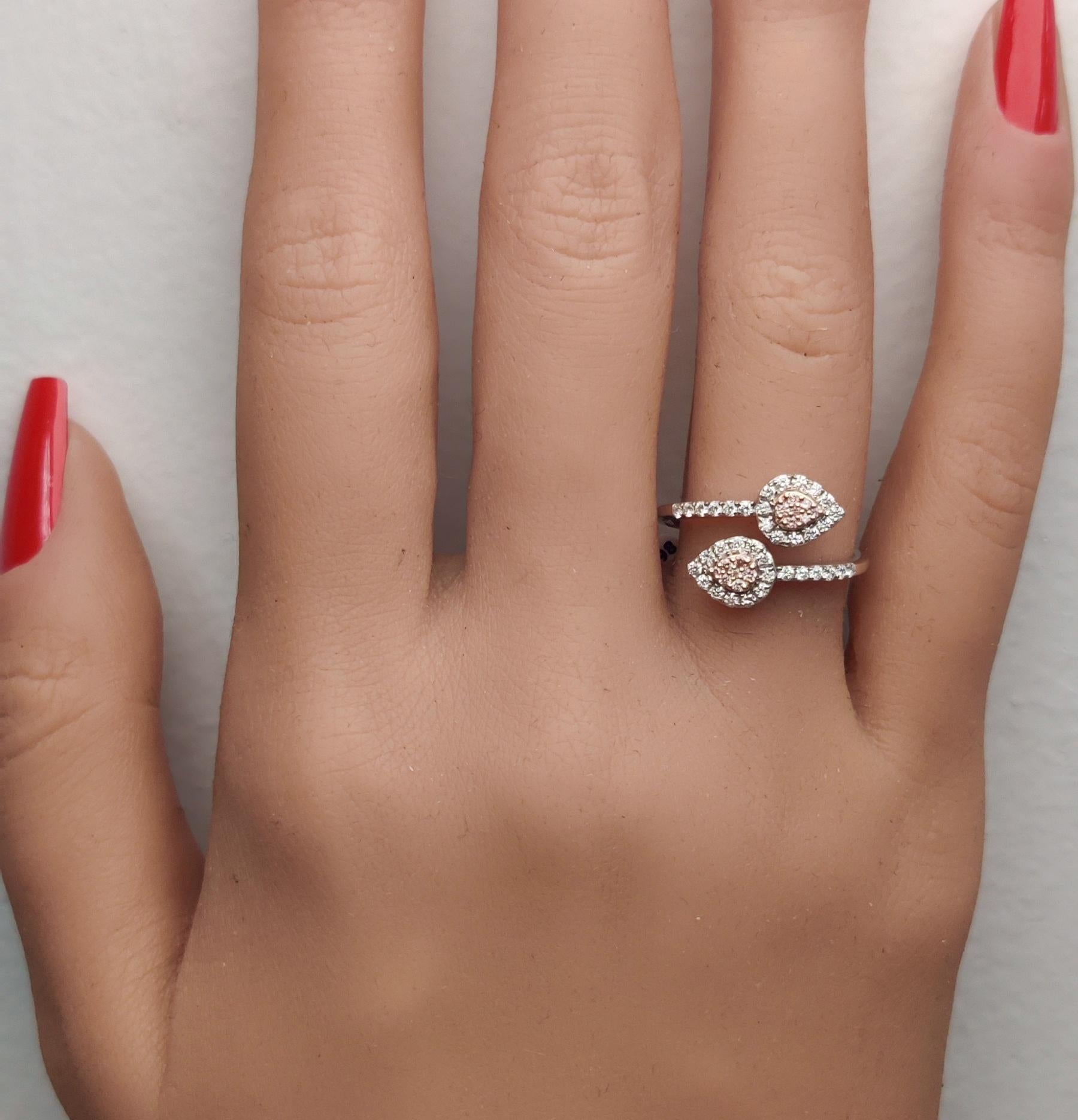 Round Cut Natural Pink Round Diamond .41 Carat TW Rose Gold Cocktail Ring For Sale