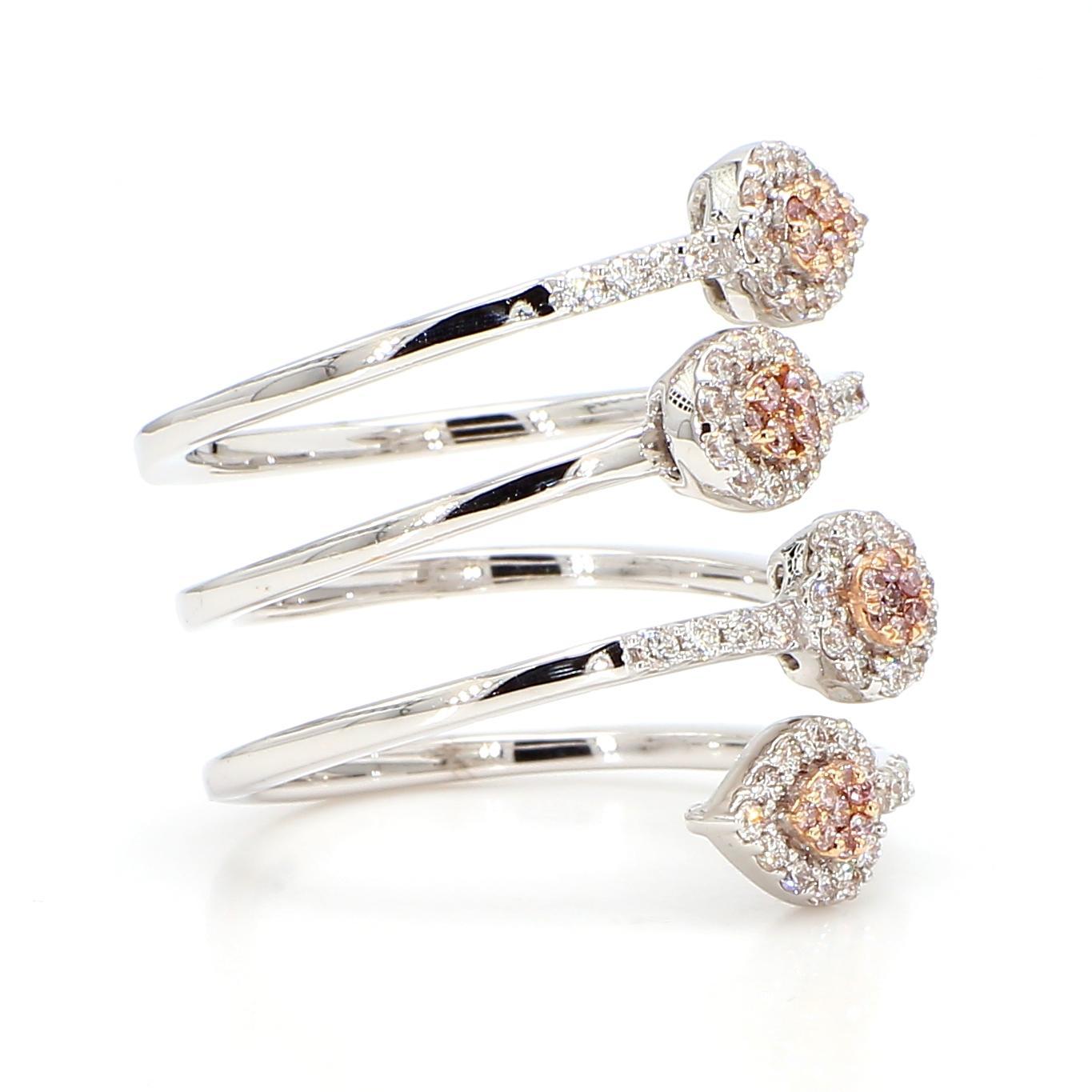 Contemporary Natural Pink Round Diamond .65 Carat TW Rose Gold Cocktail Ring For Sale