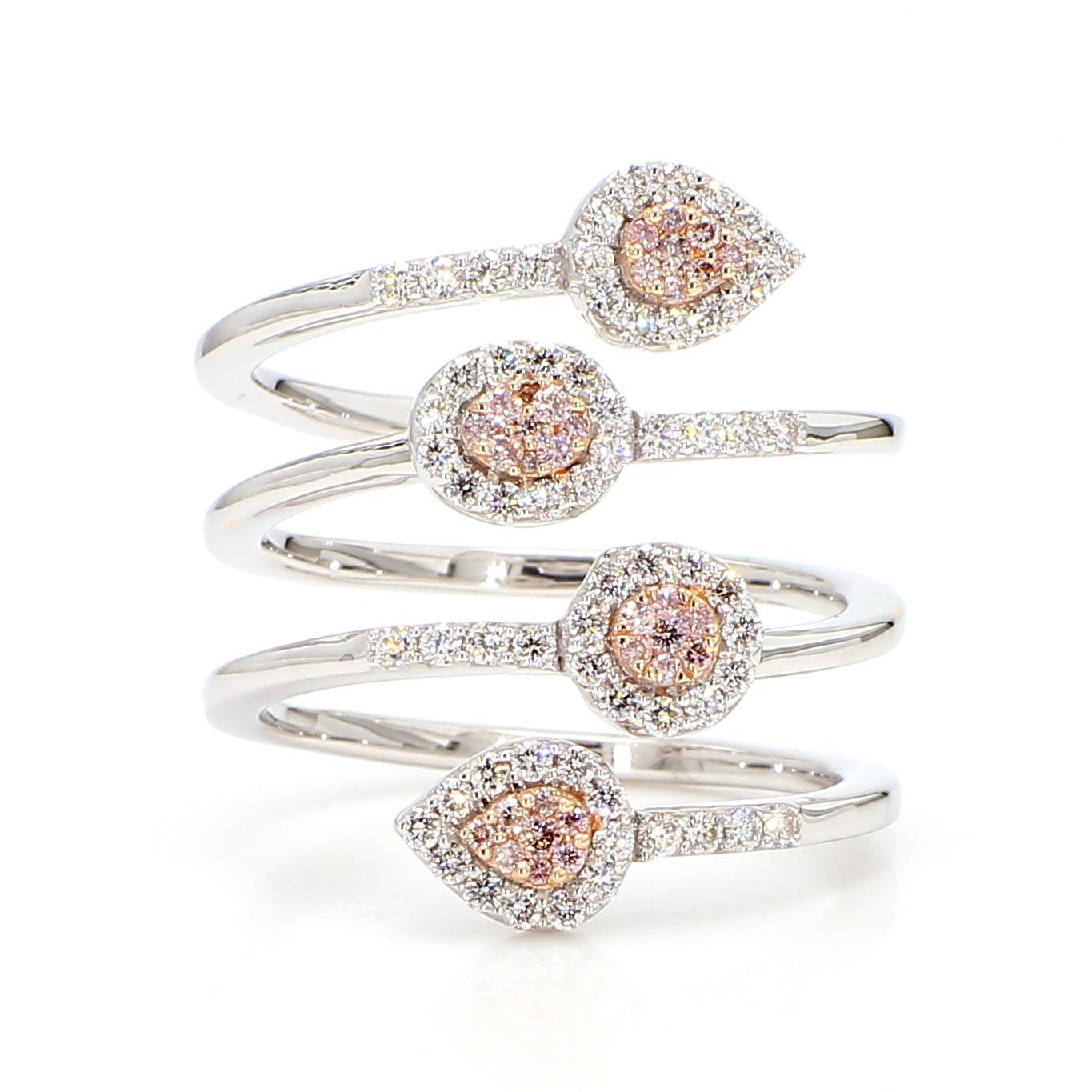 Round Cut Natural Pink Round Diamond .65 Carat TW Rose Gold Cocktail Ring For Sale