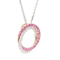Natürlicher runder rosa Saphir und Diamant 1,41 Karat TW Goldanhänger