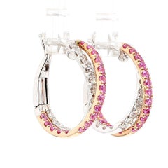 Natürlicher runder rosa Saphir und Diamant 1,93 Karat TW Goldreif-Ohrringe