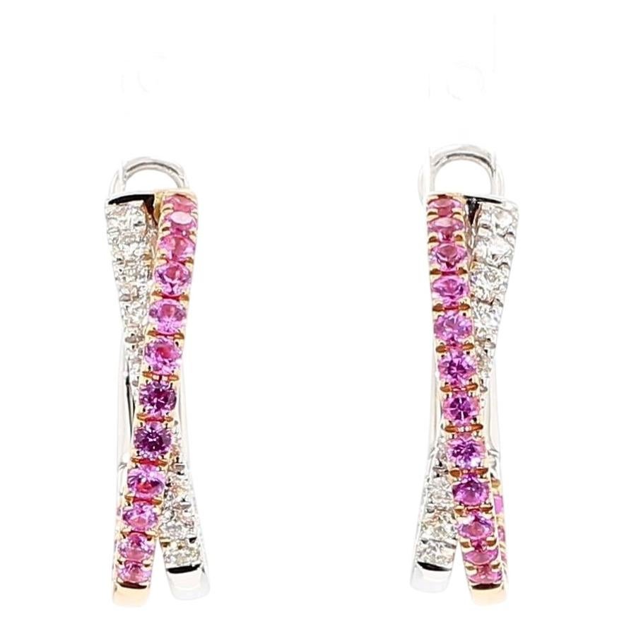 Boucles d'oreilles en or avec saphir rond rose naturel et diamant de 1,93 carat TW en vente