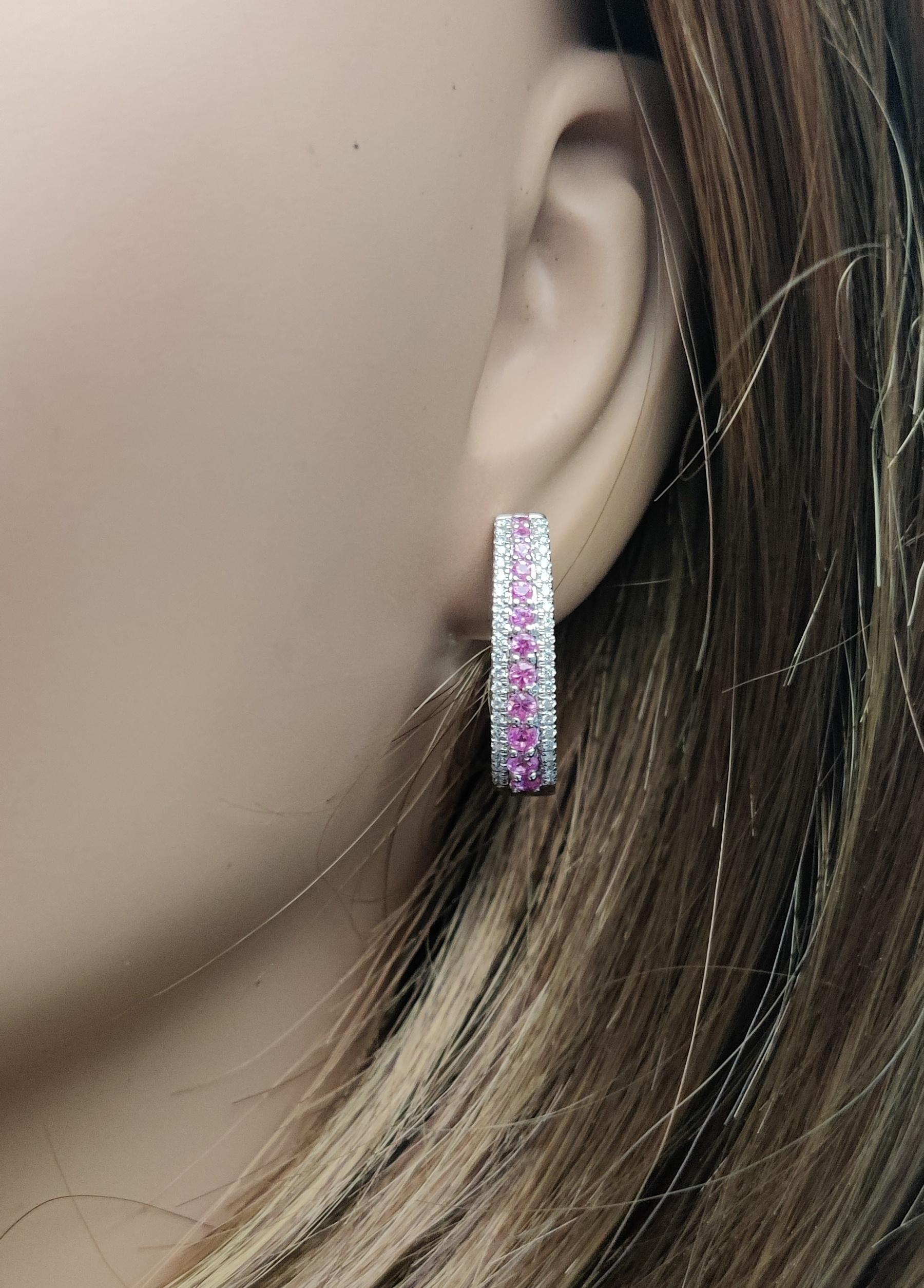 Ohrringe aus Weißgold mit natürlichem rosafarbenem, rundem Saphir und weißem Diamant 1.22 Karat im Zustand „Neu“ im Angebot in New York, NY