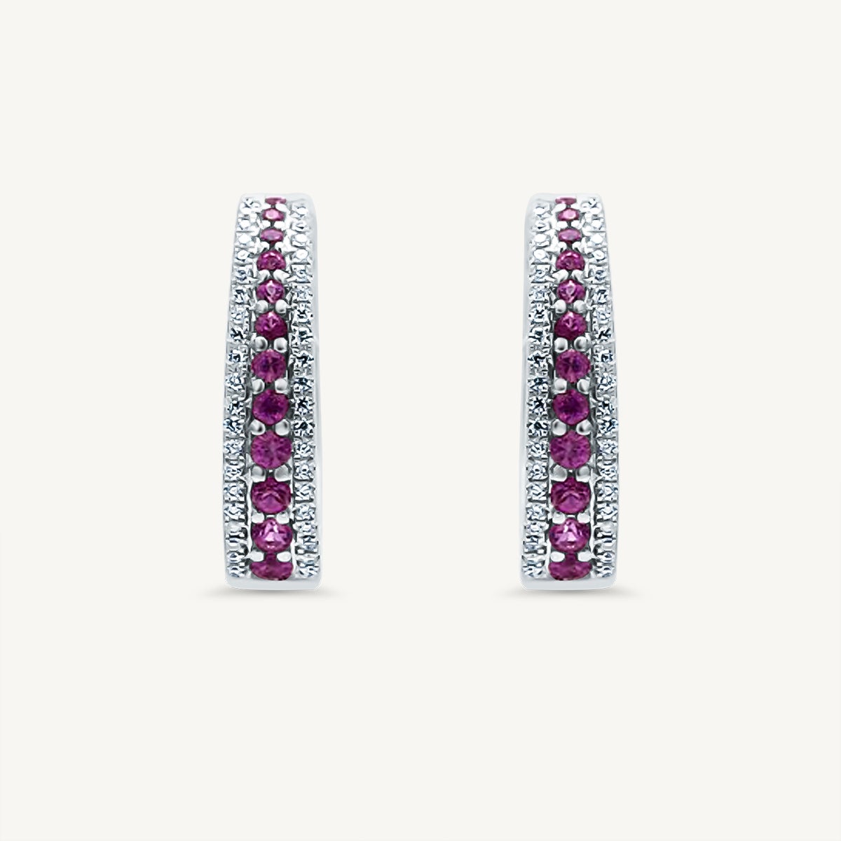 Natural Pink Round Sapphire and White Diamond 1.22 Carat TW White Gold Earrings For Sale