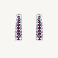 Natural Pink Round Sapphire and White Diamond 1.22 Carat TW White Gold Earrings