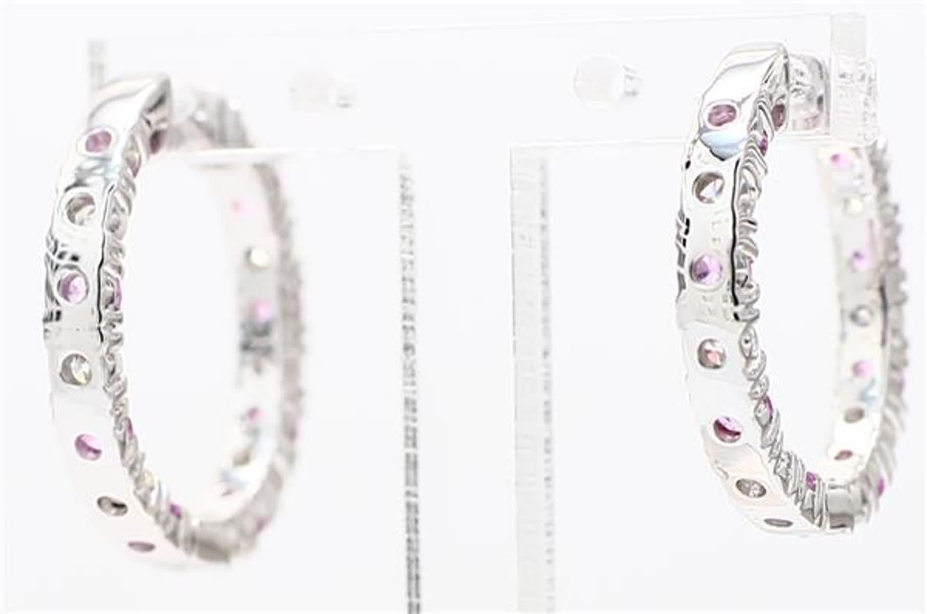 Natural Pink Round Sapphire and White Diamond 1.81 Carat TW White Gold Earrings In New Condition For Sale In New York, NY