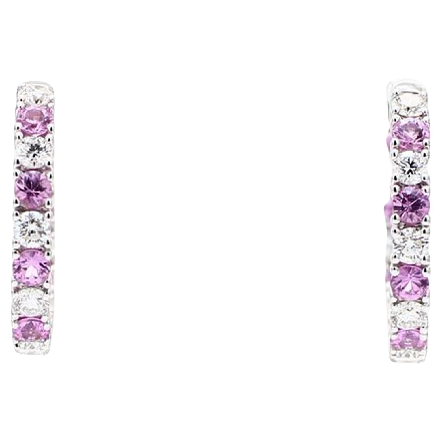 Natural Pink Round Sapphire and White Diamond 1.81 Carat TW White Gold Earrings
