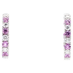 Boucles d'oreilles en or blanc de 1.81 carat avec saphirs ronds roses naturels et diamants blancs