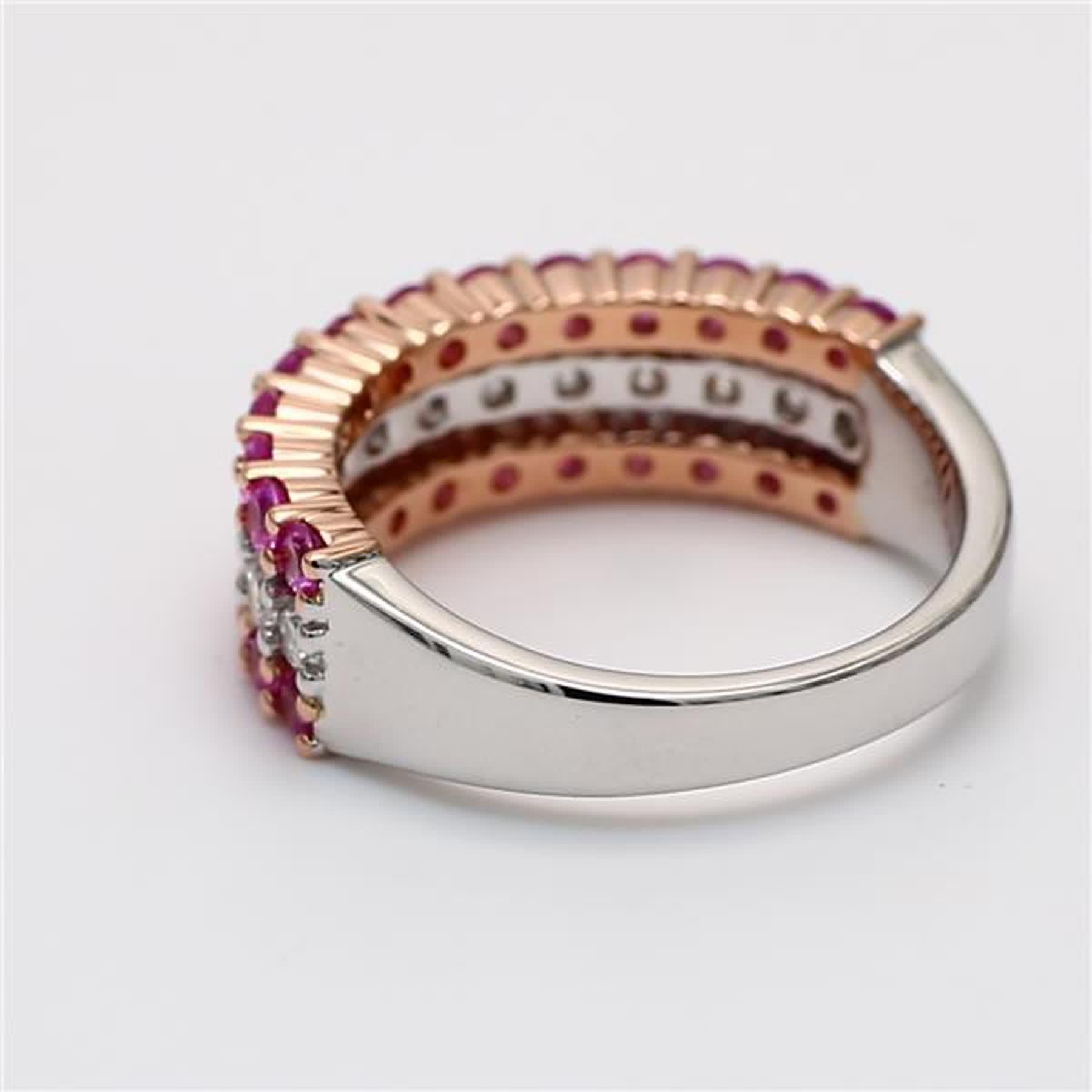 Contemporary Natural Pink Round Sapphire and White Diamond 1.88 Carat TW Gold Wedding Band For Sale
