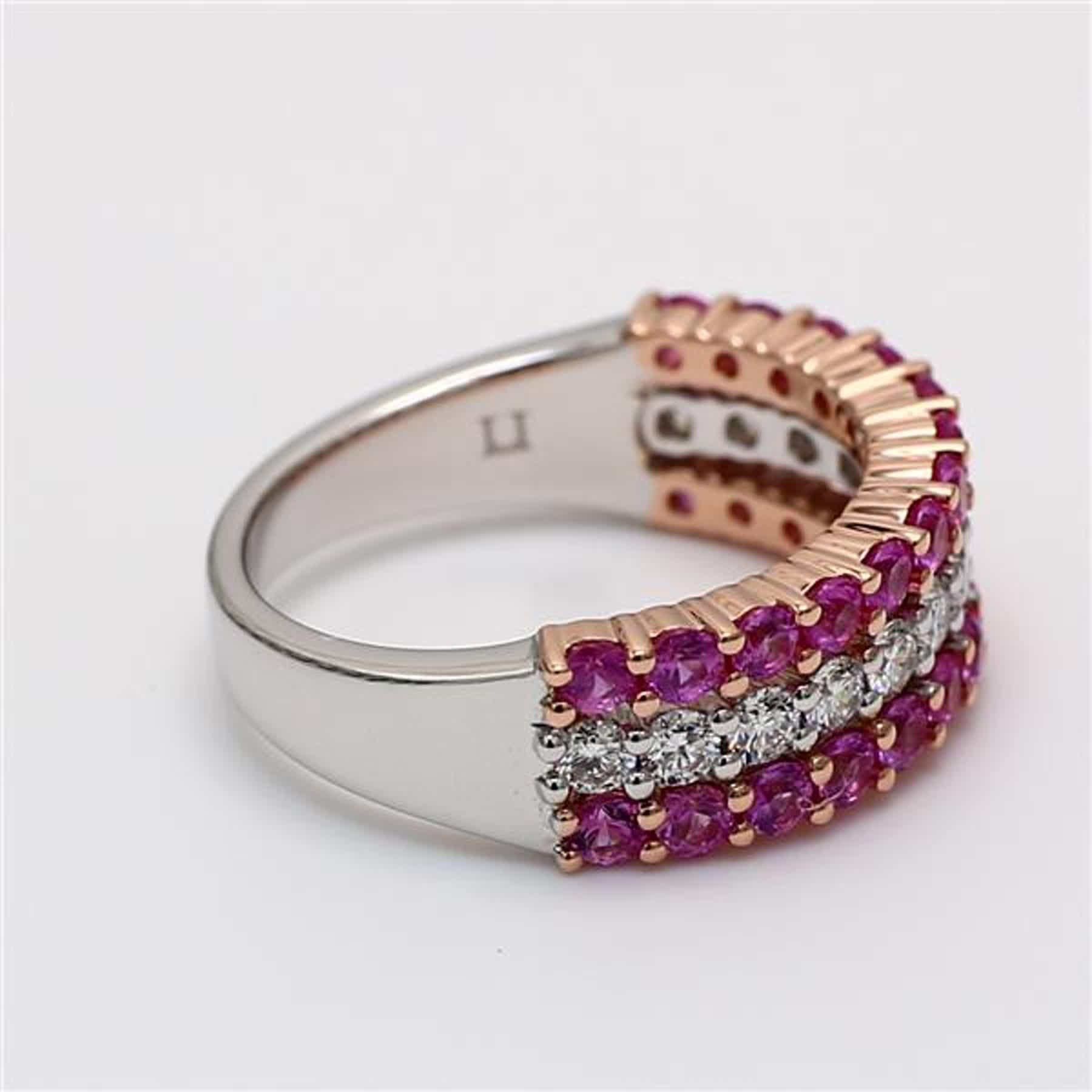 Natural Pink Round Sapphire and White Diamond 1.88 Carat TW Gold Wedding Band In New Condition For Sale In New York, NY