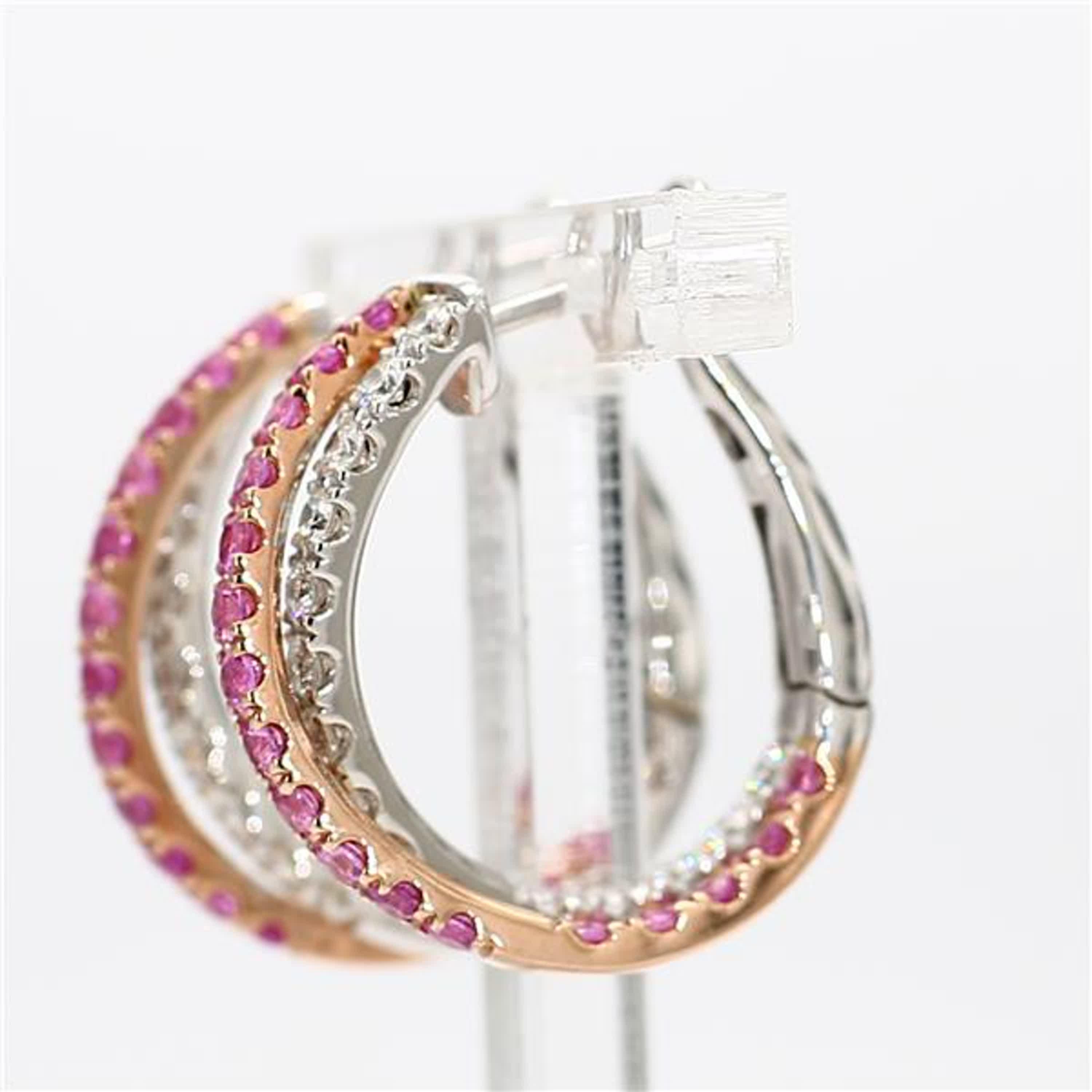 Contemporary Natural Pink Round Sapphire and White Diamond 1.93 Carat TW Rose Gold Earrings