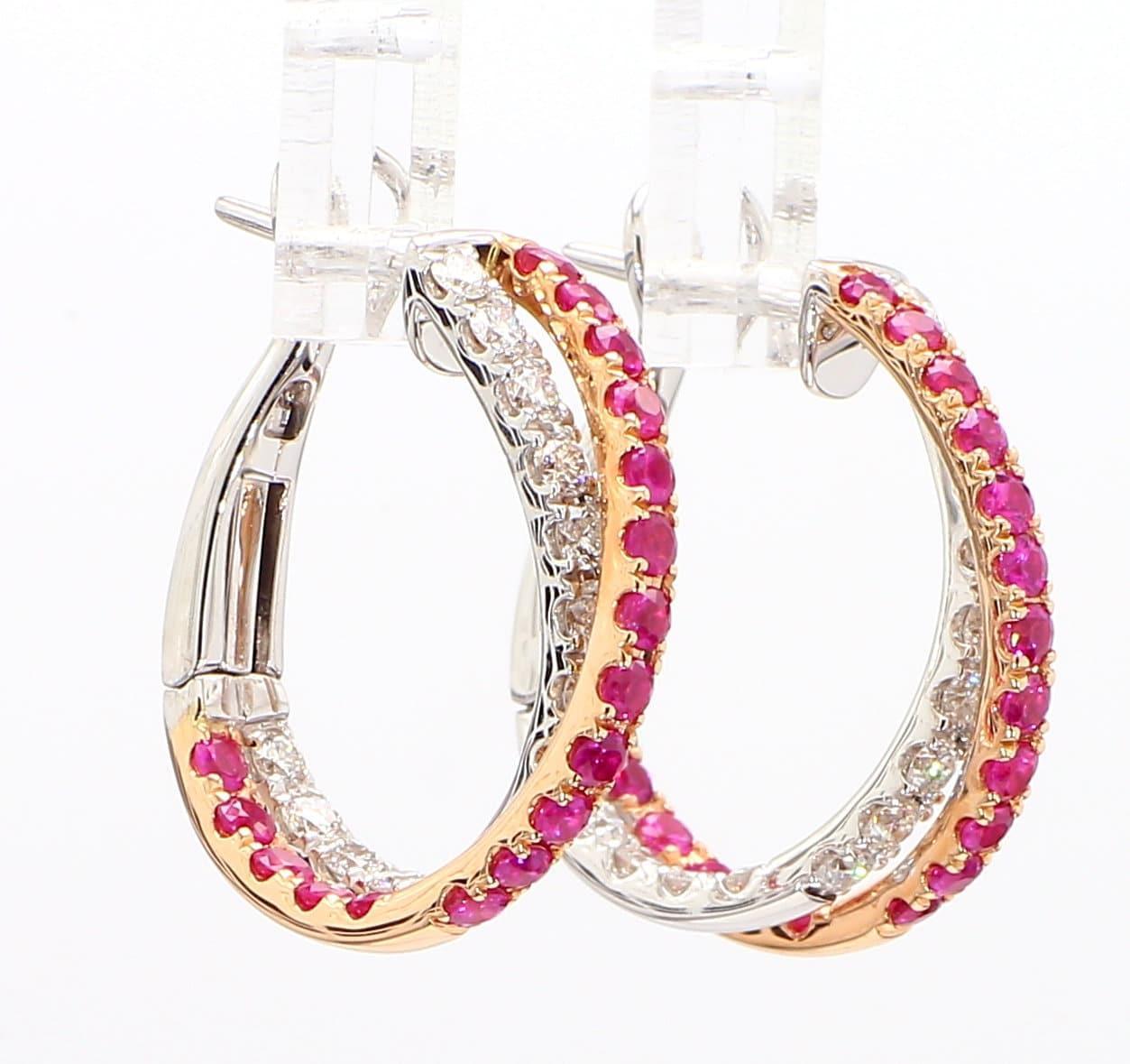 Pendientes de Zafiro Redondo Rosa Natural y Diamante Blanco 2.01 Quilates TW Oro Rosa Corte redondo en venta