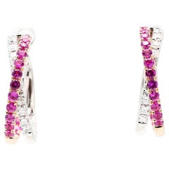 Natural Pink Round Sapphire and White Diamond 2.03 Carat TW Rose Gold Earrings