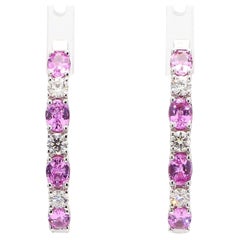 Natürlicher rosa runder Saphir und weißer Diamant 2,40 Karat TW Gold Creolen