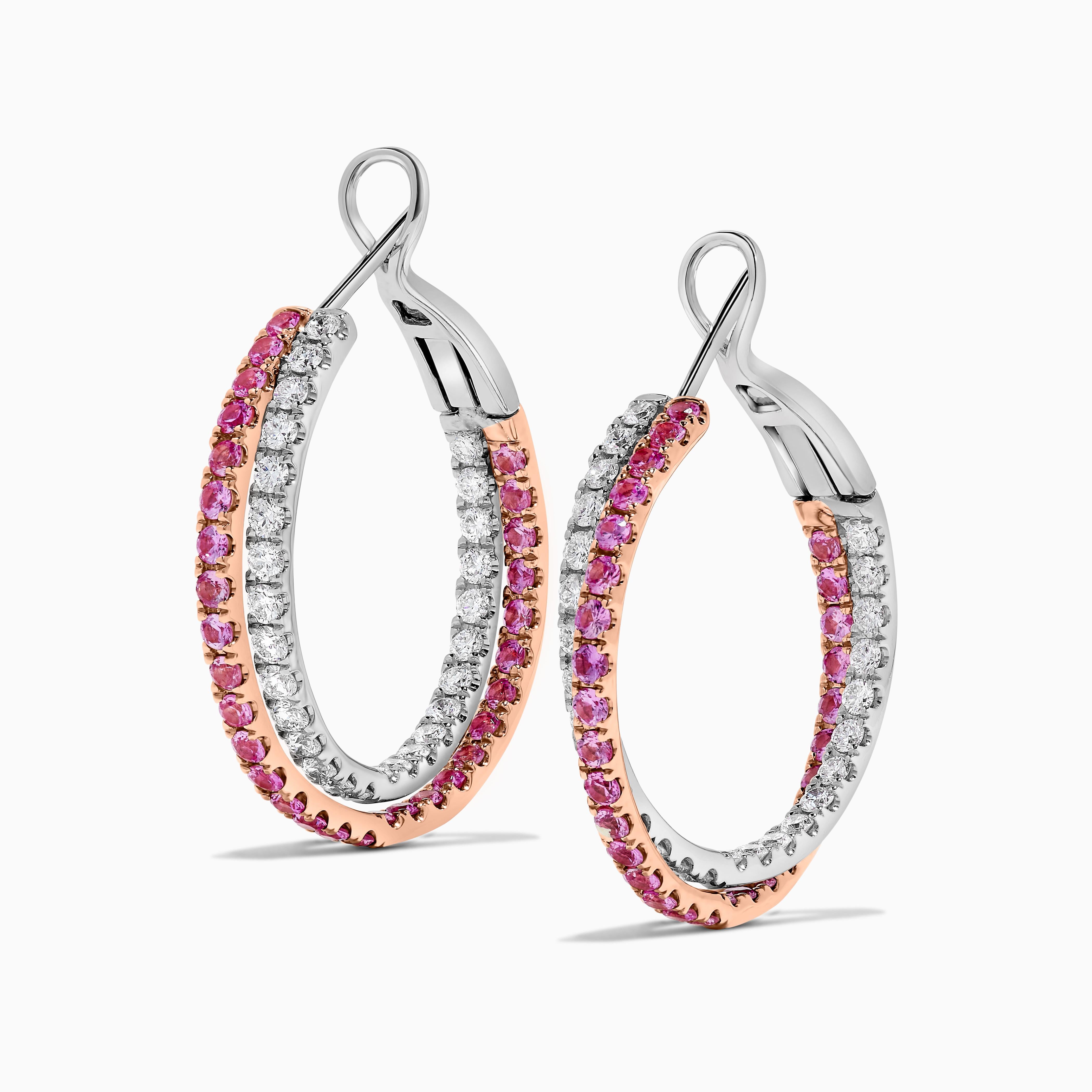 Contemporary Natural Pink Round Sapphire and White Diamond 3.02 Carat TW Rose Gold Earrings For Sale