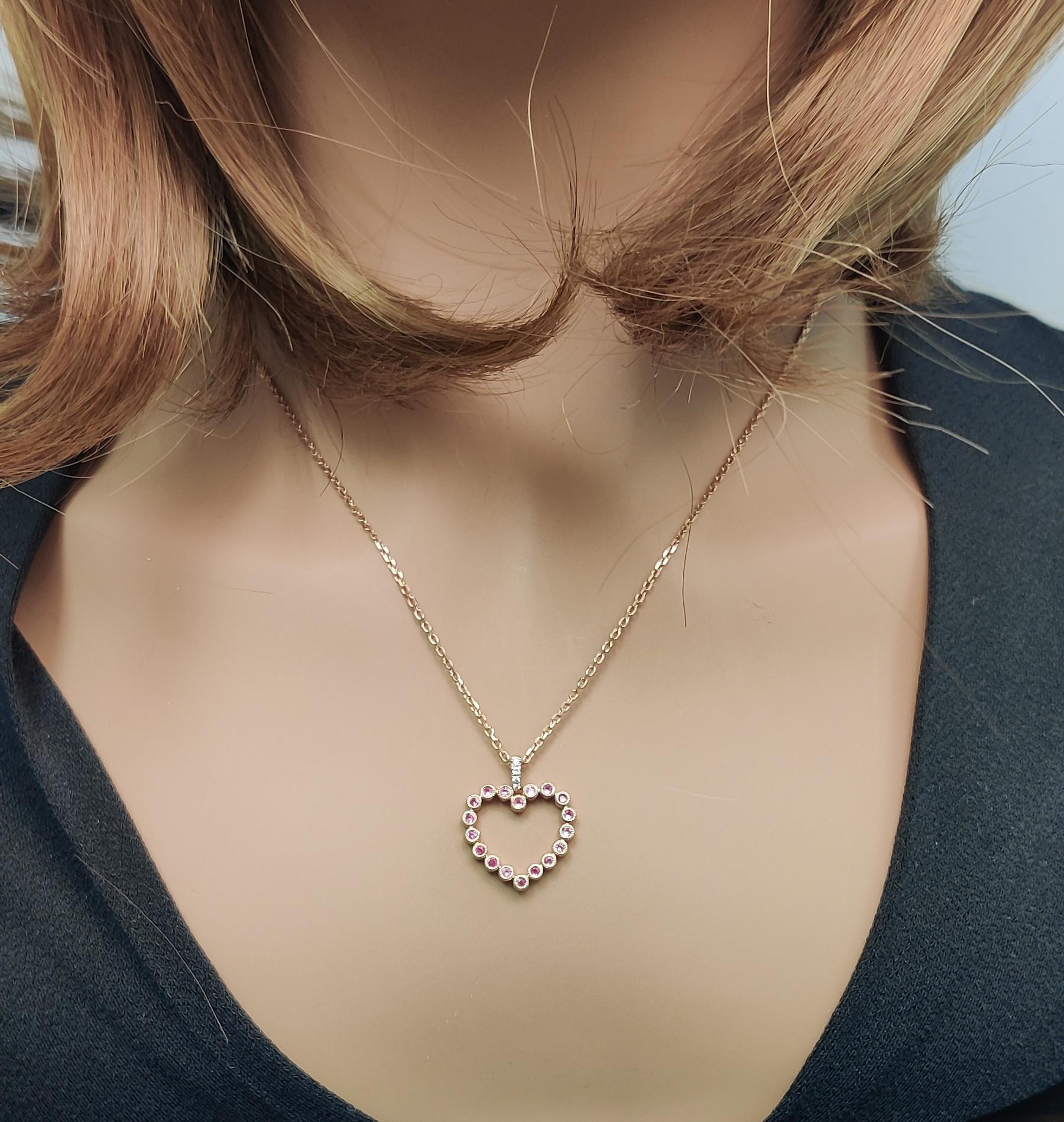 Natural Pink Round Sapphire and White Diamond .33 Carat TW Rose Gold Pendant In New Condition For Sale In New York, NY