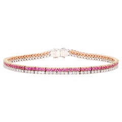Bracciale da tennis in oro con zaffiro tondo rosa naturale e diamante bianco da 3,50 carati TW