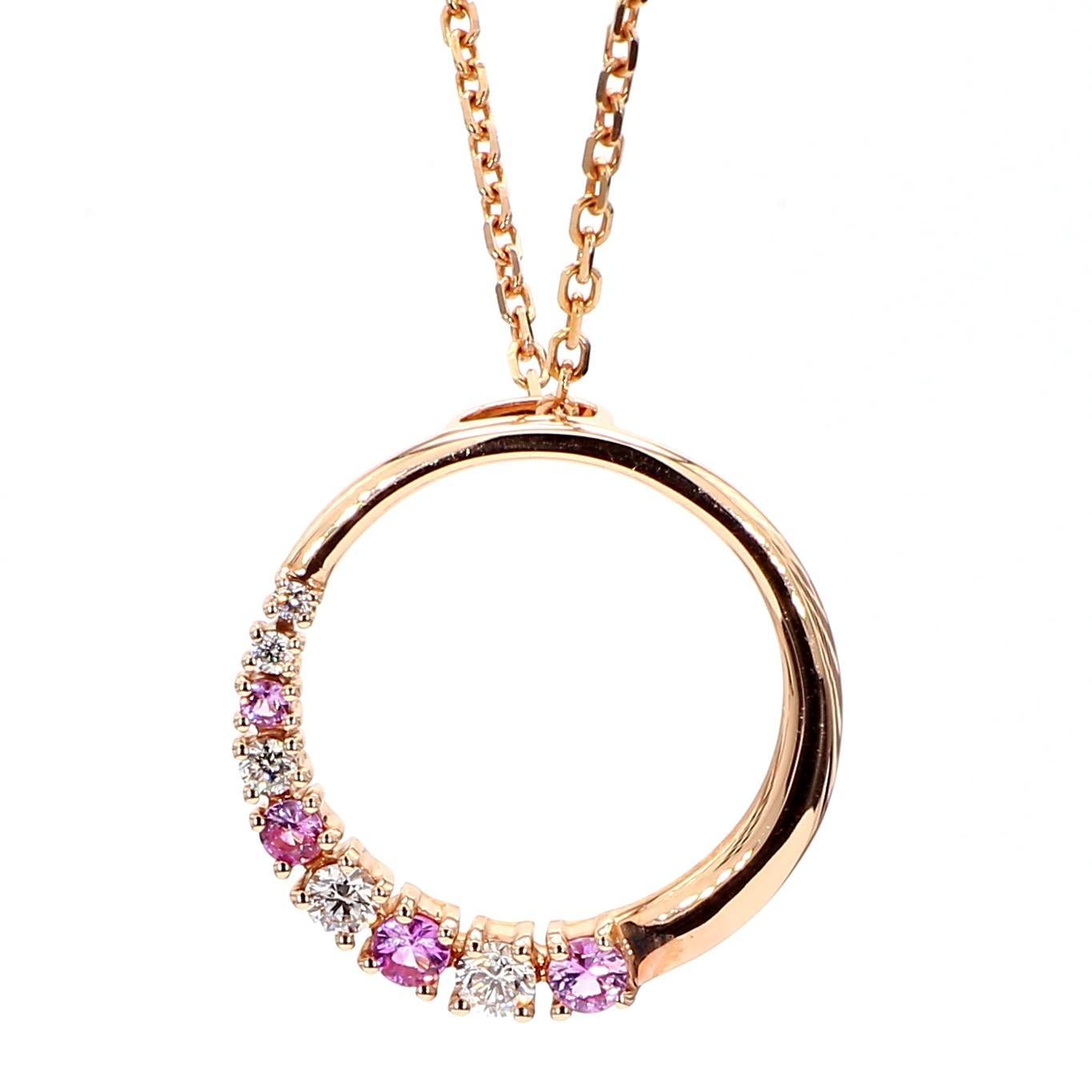 Contemporary Natural Pink Round Sapphire and White Diamond .36 Carat TW Rose Gold Pendant For Sale