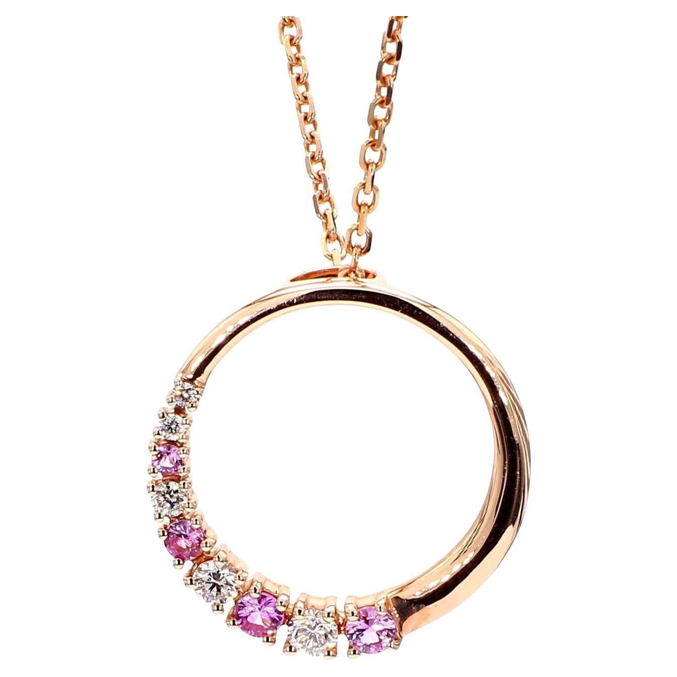 Natural Pink Round Sapphire and White Diamond .36 Carat TW Rose Gold Pendant