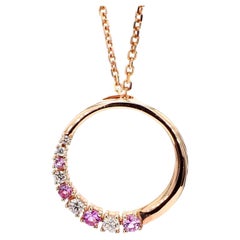 Natural Pink Round Sapphire and White Diamond .36 Carat TW Rose Gold Pendant