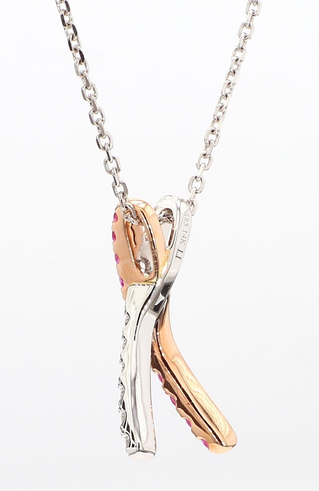 Pendentif en or rose avec saphir rond rose naturel et diamant blanc de 65 carat TW en vente 1