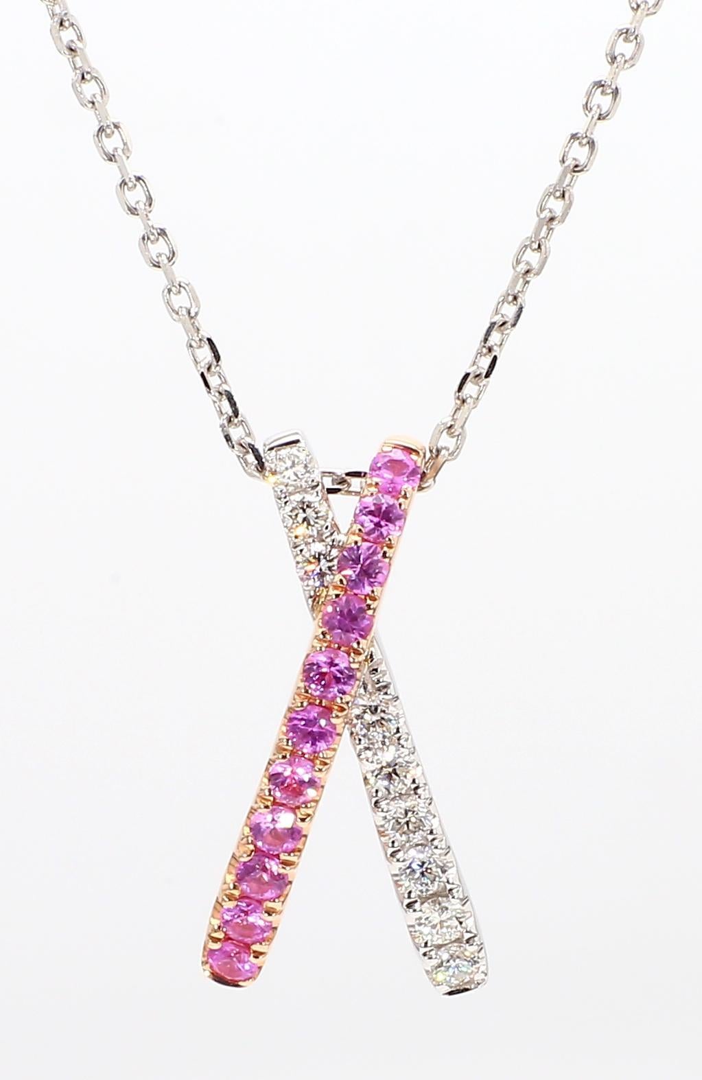 Contemporain Pendentif en or rose avec saphir rond rose naturel et diamant blanc de 66 carat TW en vente