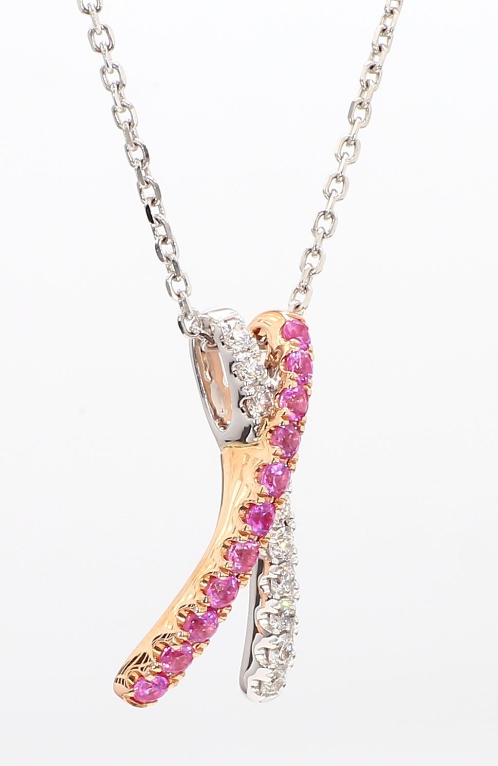 Taille ronde Pendentif en or rose avec saphir rond rose naturel et diamant blanc de 66 carat TW en vente