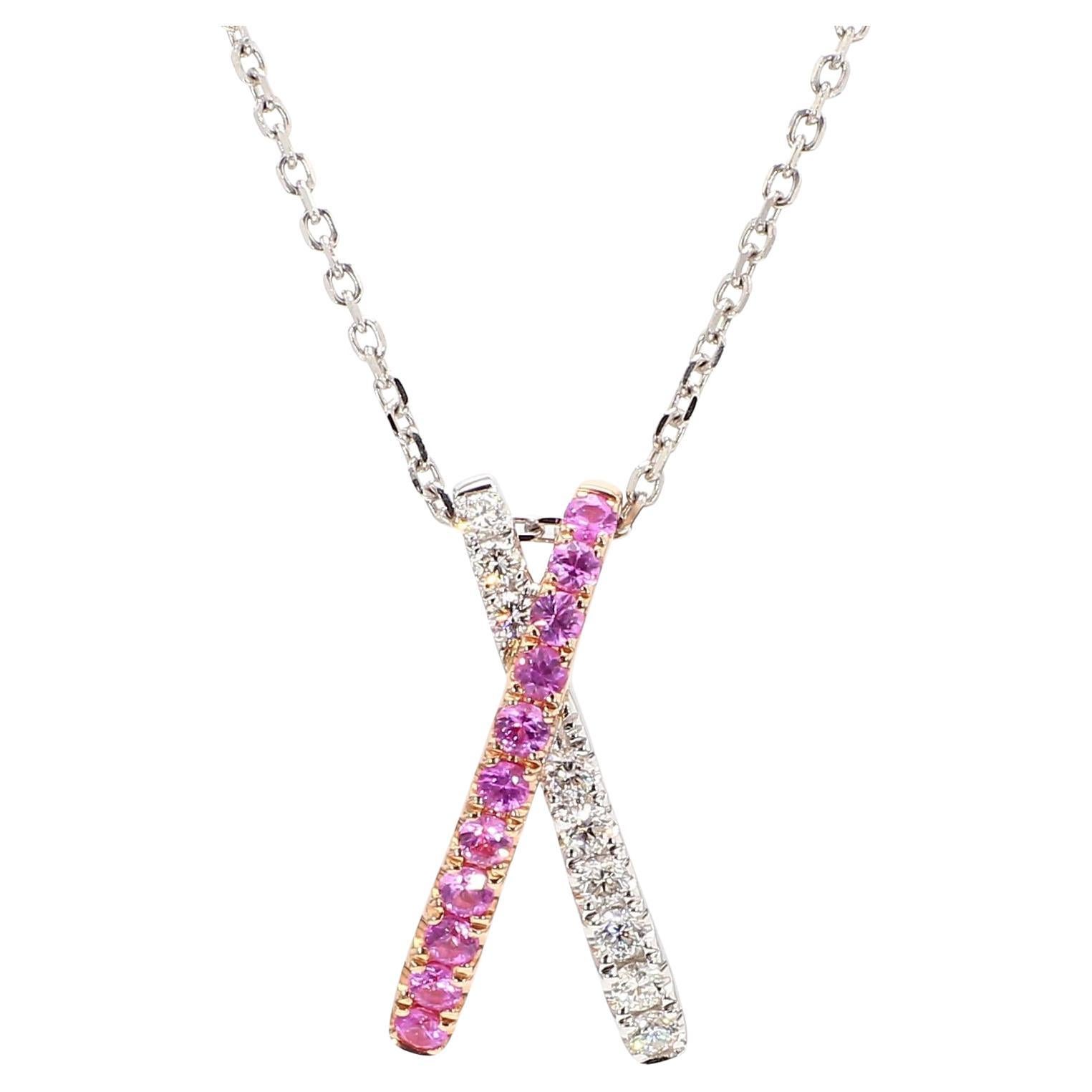 Natural Pink Round Sapphire and White Diamond .66 Carat TW Rose Gold Pendant