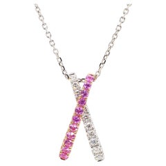 Natural Pink Round Sapphire and White Diamond .66 Carat TW Rose Gold Pendant